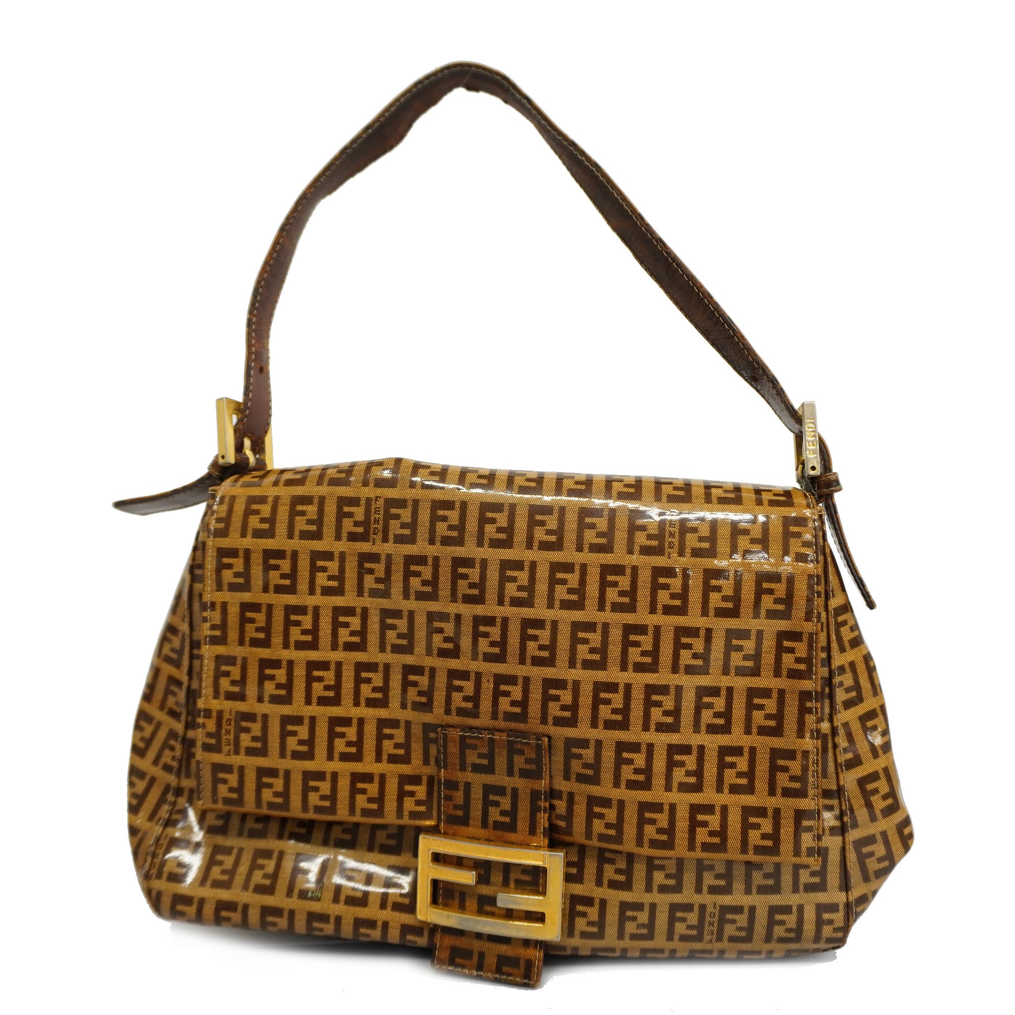 Fendiauth Zucchino Mamma Bucket Women's Coated Canvas Handbag Beige,Brown